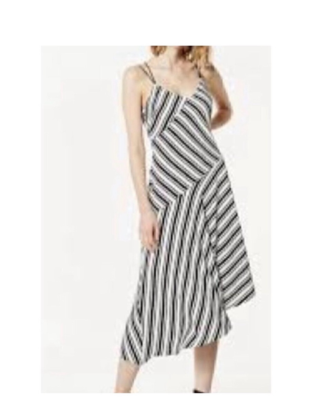 Karen Millen Striped Asymmetric Slip Dress - Black & White UK 8